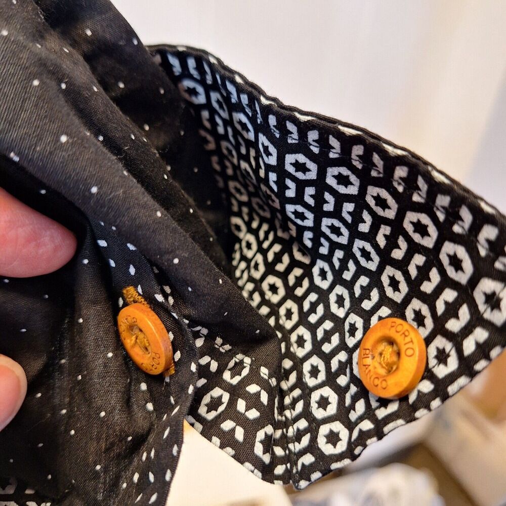 Porto Blanco Black Pattern Button Flip Cuff ‎ Algondon Cotton Shirt Men's Large - Picture 5 of 13